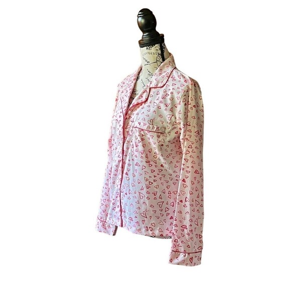 Joie All Over Heart Novelty Print Button Up Long Sleeve Pajama Top  M - Picture 2 of 8